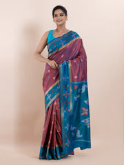 KAVVYA SOFT & LIGHT WEIGHT RUST COLOUR IKAT WEAVING SAREE