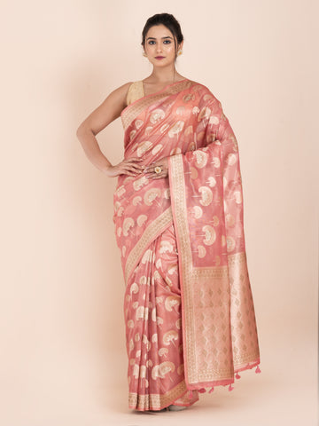 KAVVYA SOFT & LIGHT WEIGHT PINK ORGANZA TISSUE SAREE