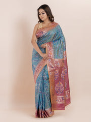 KAVVYA SOFT & LIGHT WEIGHT TWO TONE GREEN IKAT SILK SAREE