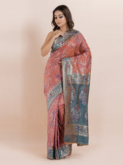 KAVVYA SOFT & LIGHT WEIGHT TWO TONE PEACH IKAT SILK SAREE