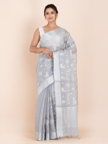 KAVVYA SOFT & LIGHT WEIGHT GREY ORGANZA TISSUE SAREE