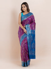 KAVVYA SOFT & LIGHT WEIGHT TWO TONE PURPLE IKAT SILK SAREE