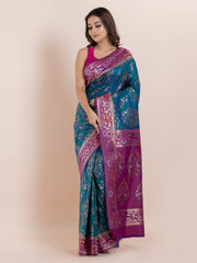 KAVVYA SOFT & LIGHT WEIGHT TWO TONE BLUE IKAT SILK SAREE
