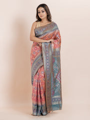 KAVVYA SOFT & LIGHT WEIGHT PEACH TWO TONE SAREE WITH FLORAl MOTIFS