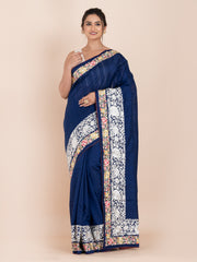 KAVVYA SOFT & LIGHT WEIGHT NAVY BLUE HANDLOOM SILK SAREE