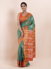 KAVVYA SOFT & LIGHT WEIGHT GREEN & IKAT WEAVING SAREE
