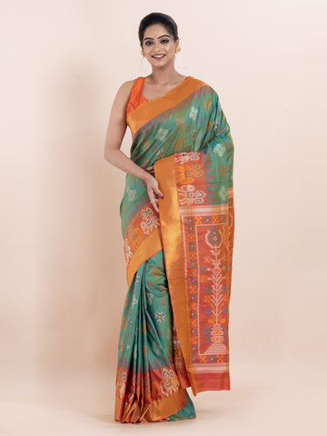 KAVVYA SOFT & LIGHT WEIGHT & GREEN IKAT SILK SAREE