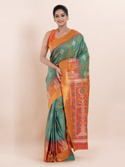 KAVVYA SOFT & LIGHT WEIGHT & GREEN IKAT SILK SAREE