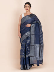 KAVVYA Soft & Lightweight navy blue color benarasi weaving silk saree