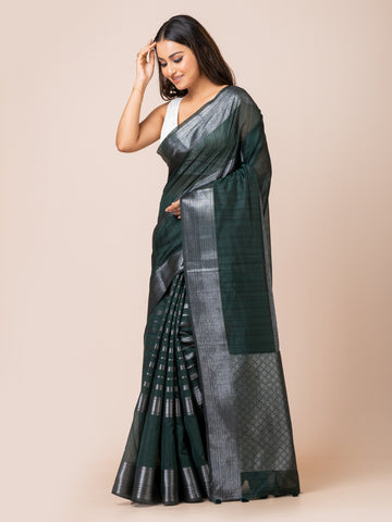 KAVVYA Soft & Lightweight bottle green color benarasi weaving silk saree