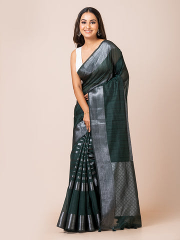 KAVVYA Soft & Lightweight bottle green color benarasi weaving silk saree