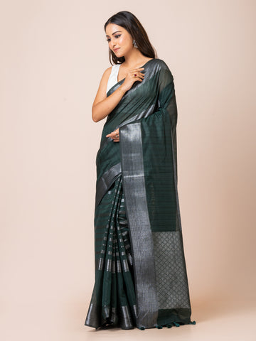 KAVVYA Soft & Lightweight bottle green color benarasi weaving silk saree