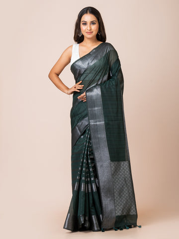 KAVVYA Soft & Lightweight bottle green color benarasi weaving silk saree