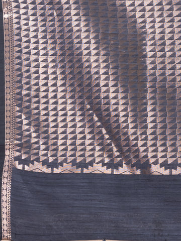 KAVVYA Soft & lightweight charcoal grey color benarsi handloom linen weaving silk saree