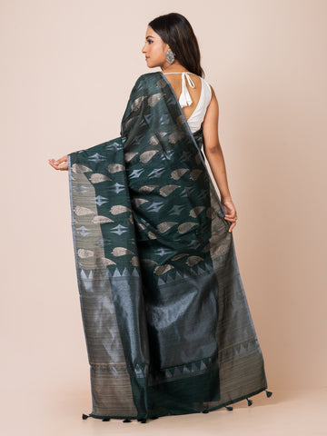 KAVVYA Soft & Lightweight bottle green color benarasi handloom weaving silk saree