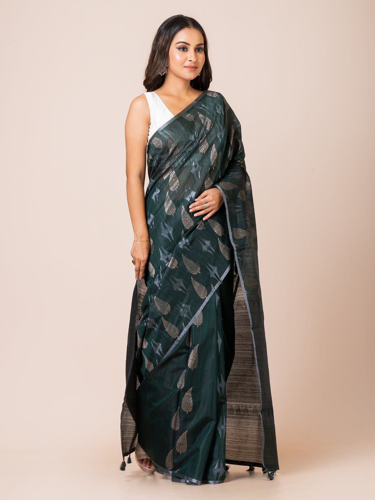 KAVVYA Soft & Lightweight bottle green color benarasi handloom weaving silk saree