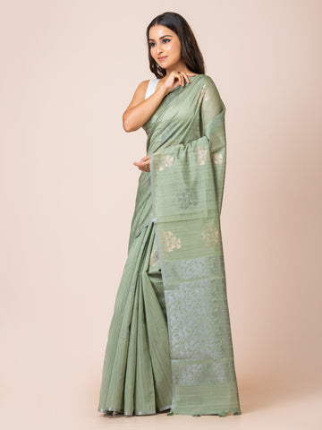 KAVVYA Soft & Lightweight mint green color benarasi handloom weaving silk saree