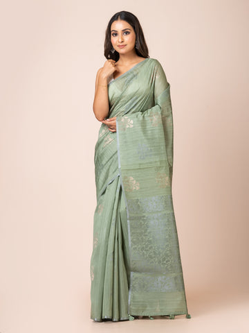 KAVVYA Soft & Lightweight mint green color benarasi handloom weaving silk saree