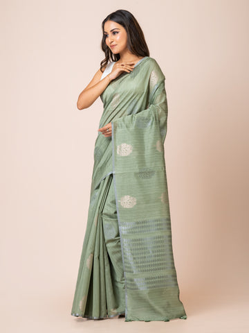 KAVVYA Soft & Lightweight mint green color benarasi handloom weaving silk saree