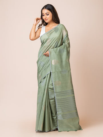 KAVVYA Soft & Lightweight mint green color benarasi handloom weaving silk saree