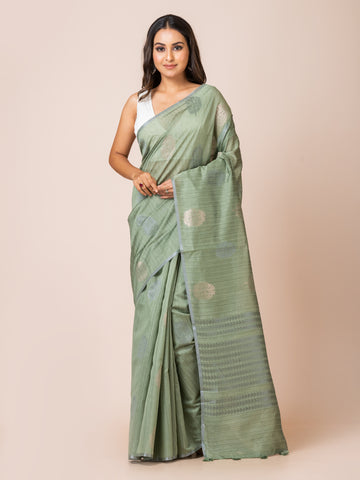 KAVVYA Soft & Lightweight mint green color benarasi handloom weaving silk saree