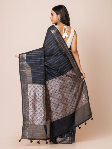 KAVVYA Soft & Lightweight black color benarasi handloom weaving silk saree