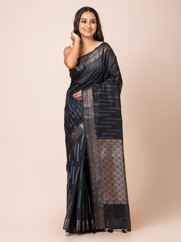 KAVVYA Soft & Lightweight black color benarasi handloom weaving silk saree