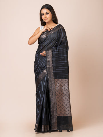 KAVVYA Soft & Lightweight black color benarasi handloom weaving silk saree