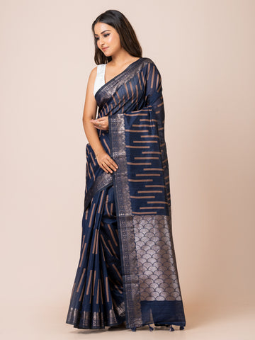 KAVVYA Soft & Lightweight nevy blue color benarasi handloom weaving silk saree