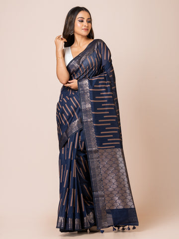 KAVVYA Soft & Lightweight nevy blue color benarasi handloom weaving silk saree