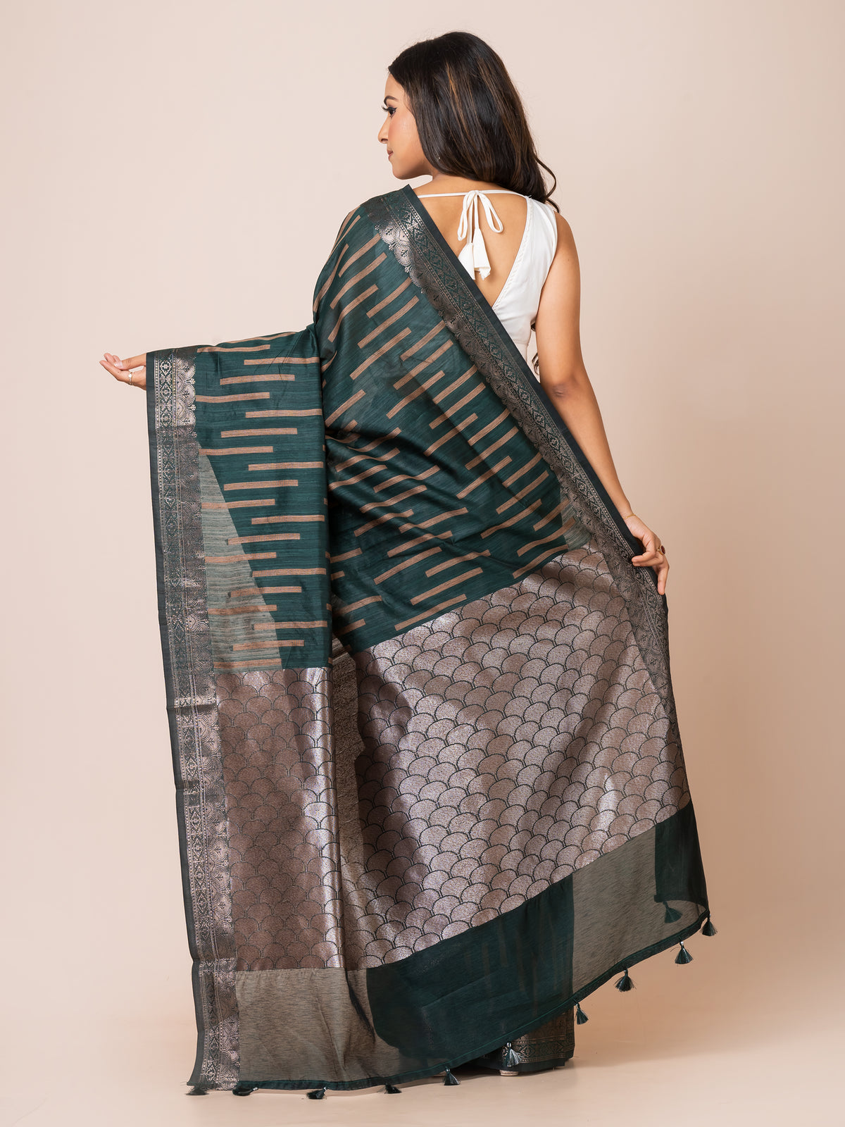 KAVVYA Soft & Lightweight bottle greenb color benarasi handloom weaving silk saree