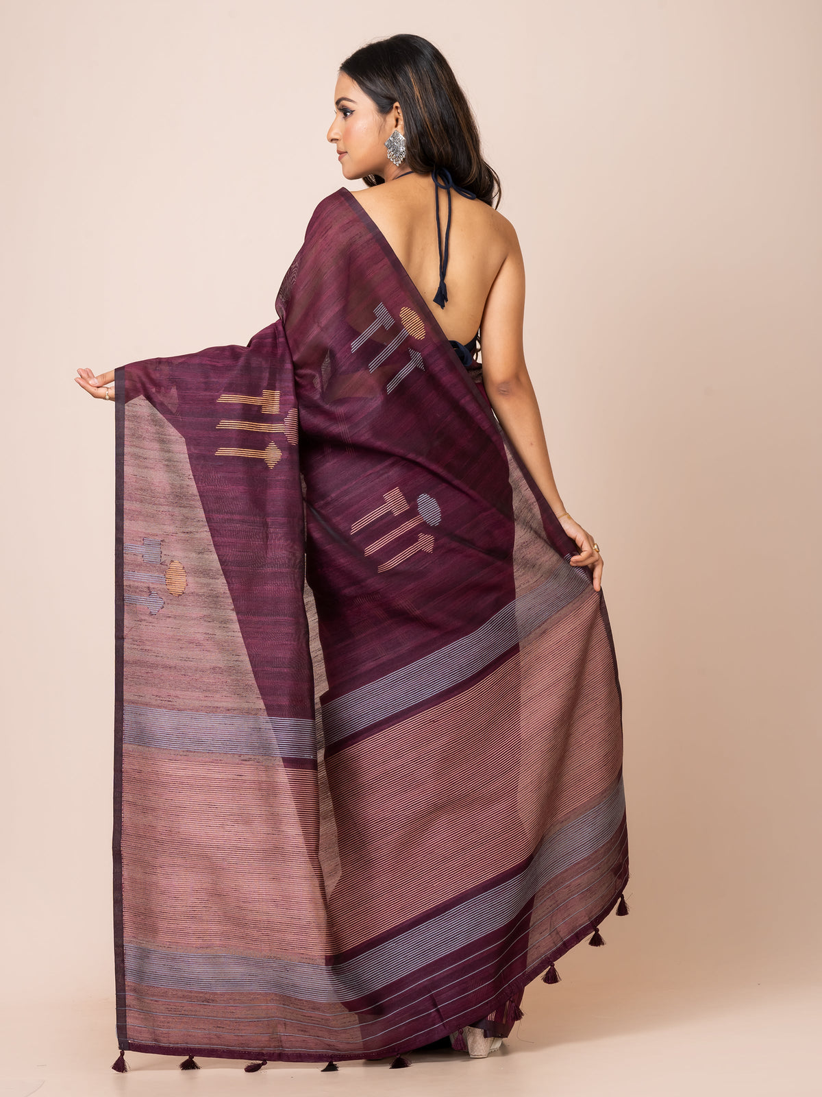 KAVVYA  Soft & lighweight wine color benarsi handloom linen silk saree