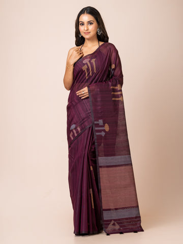 KAVVYA  Soft & lighweight wine color benarsi handloom linen silk saree