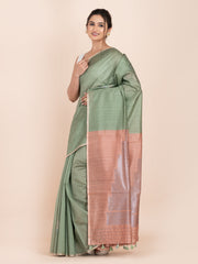 KAVVYA Soft & Lightweight green color benarasi handloom weaving silk saree