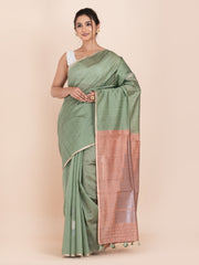 KAVVYA Soft & Lightweight green color benarasi handloom weaving silk saree