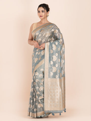 KAVVYA SOFT & LIGHT WEIGHT GREY ORGANZA TISSUE SAREE