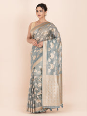 KAVVYA SOFT & LIGHT WEIGHT GREY ORGANZA TISSUE SAREE