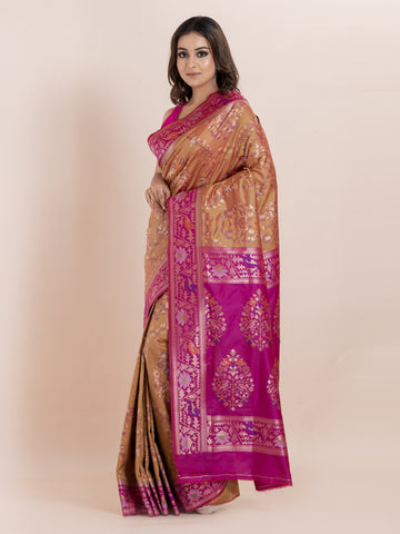 KAVVYA SOFT & LIGHT WEIGHT TWO TONE MUSTARD IKAT SILK SAREE