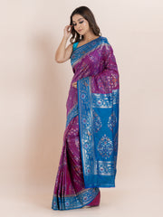 KAVVYA SOFT & LIGHT WEIGHT TWO TONE PURPLE IKAT SILK SAREE