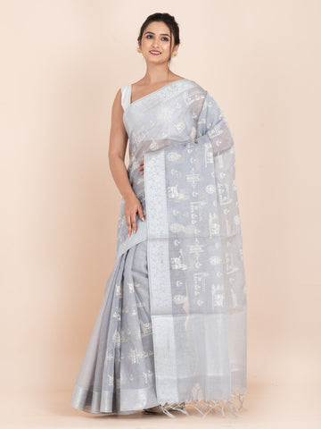 KAVVYA SOFT & LIGHT WEIGHT GREY ORGANZA TISSUE SAREE