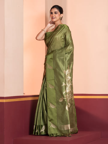 KAVVYA  GREEN HANDLOOM SILK SAREE