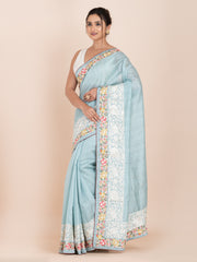 KAVVYA SOFT & LIGHT WEIGHT SKY BLUE HANDLOOM SILK SAREE