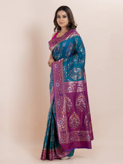 KAVVYA SOFT & LIGHT WEIGHT TWO TONE BLUE IKAT SILK SAREE