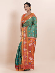 KAVVYA SOFT & LIGHT WEIGHT GREEN COLOUR & IKAT WEAVING SAREE