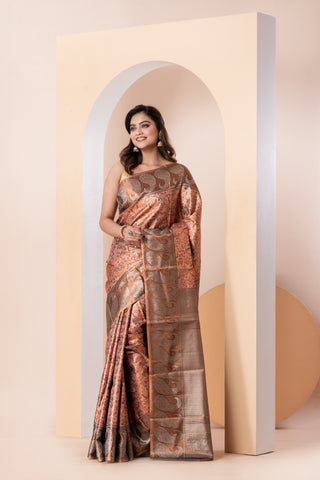 KAVVYA SOFT & LIGHTWEIGHT METALLIC SILVER COLOR WEAVING SILK SAREE