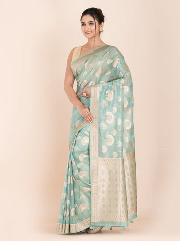 KAVVYA SOFT & LIGHT WEIGHT BLUE ORGANZA TISSUE SAREE