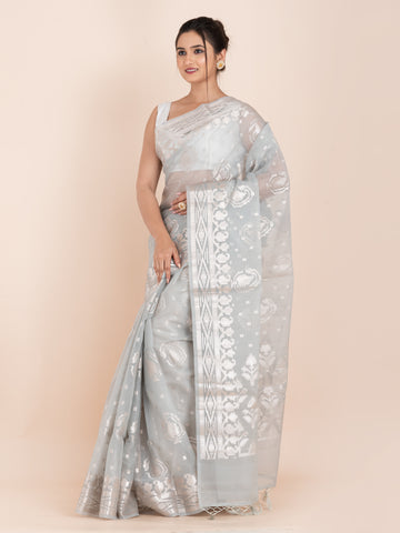 KAVVYA SOFT & LIGHT WEIGHT GREY ORGANZA SAREE