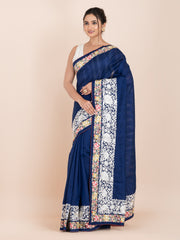 KAVVYA SOFT & LIGHT WEIGHT NAVY BLUE HANDLOOM SILK SAREE