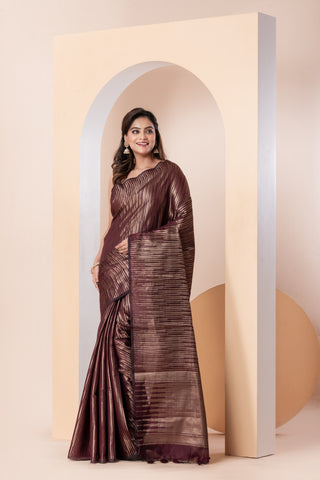 KAVVYA SOFT & LIGHT WEIGHT   WINE HANDLOOM SAREE WITH ALLOVER GOLDEN ZARI TEMPLE MOTIFS