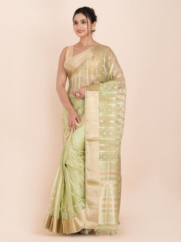 KAVVYA SOFT & LIGHT WEIGHT PISTA GREEN ORGANZA SAREE